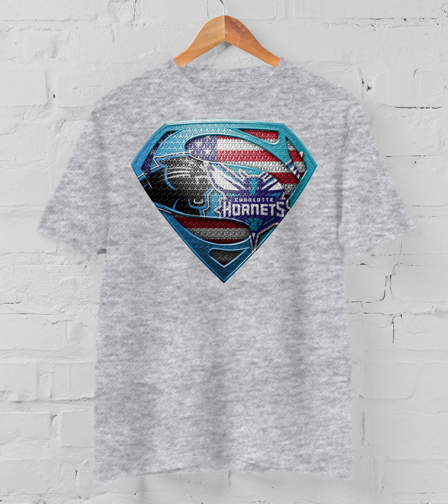 Charlotte Hornets Super Panther American Flag Shield T-Shirt