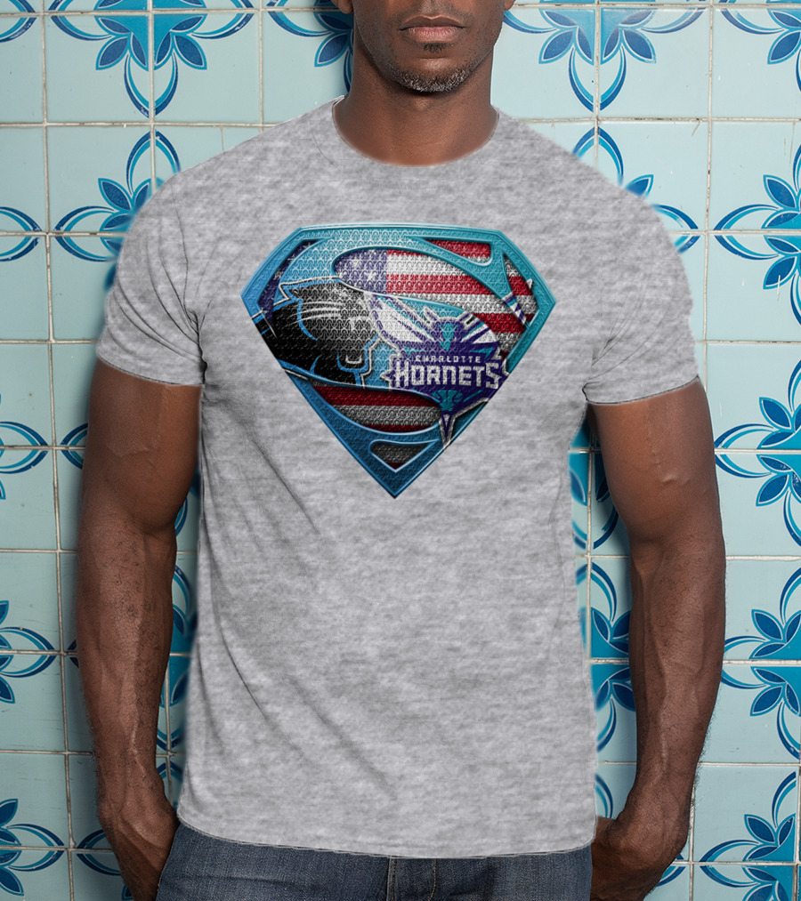 Charlotte Hornets Super Panther American Flag Shield T-Shirt
