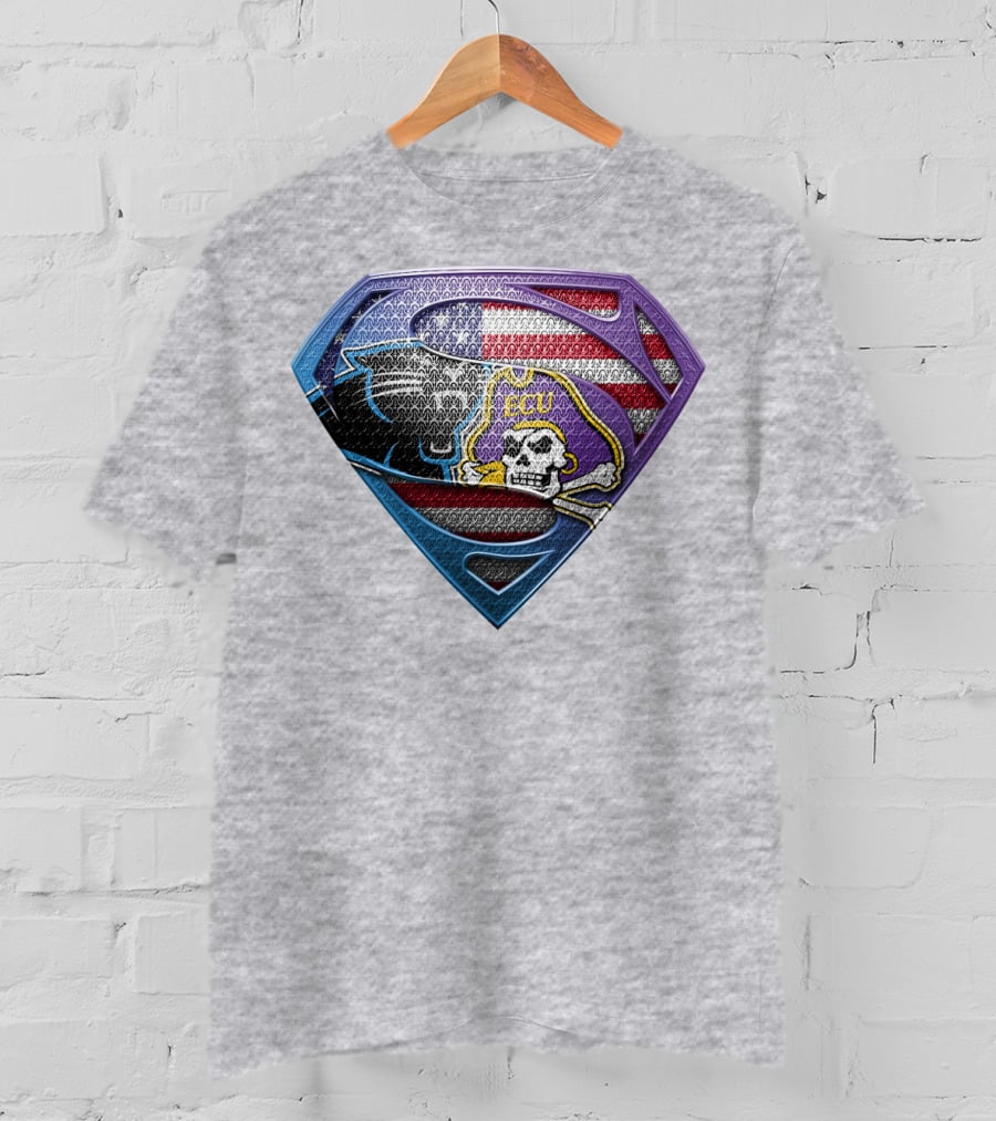 Superhero Shield American Flag Panthers Ecu Pirate Skull T-Shirt