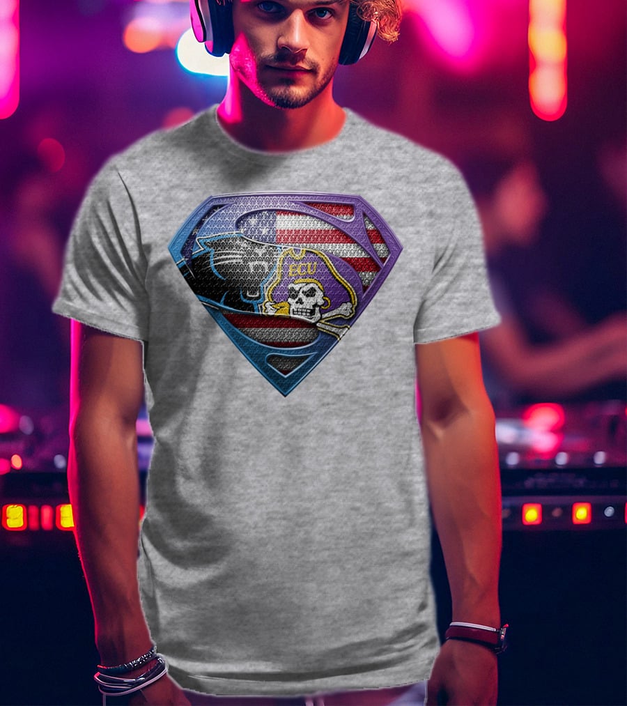 Superhero Shield American Flag Panthers Ecu Pirate Skull T-Shirt
