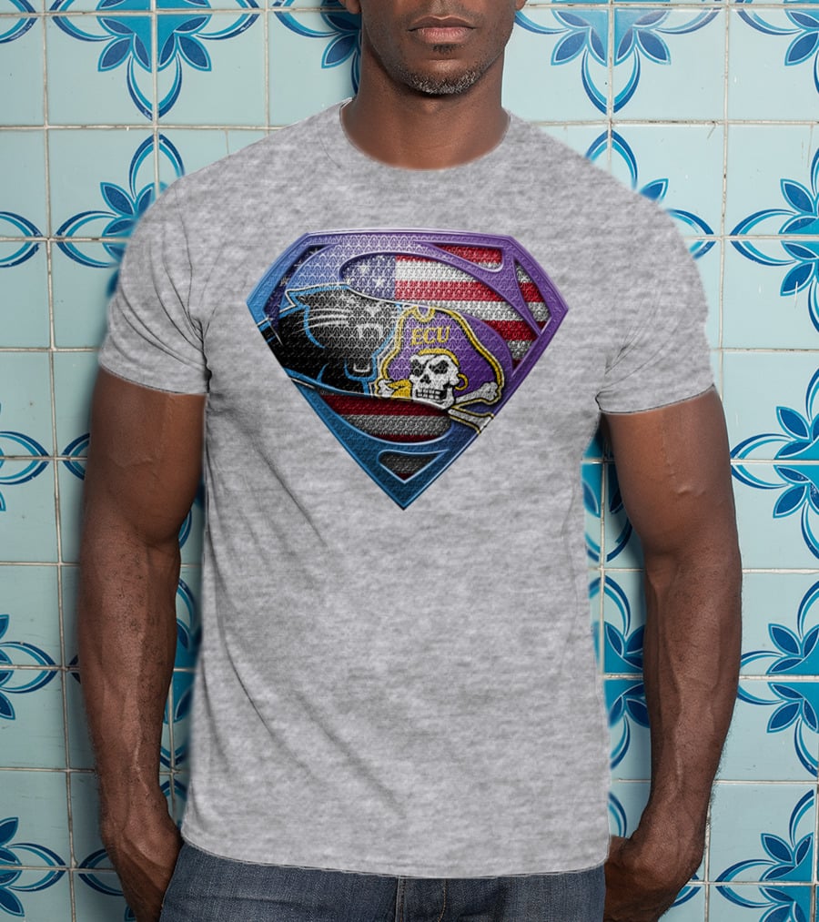 Superhero Shield American Flag Panthers Ecu Pirate Skull T-Shirt