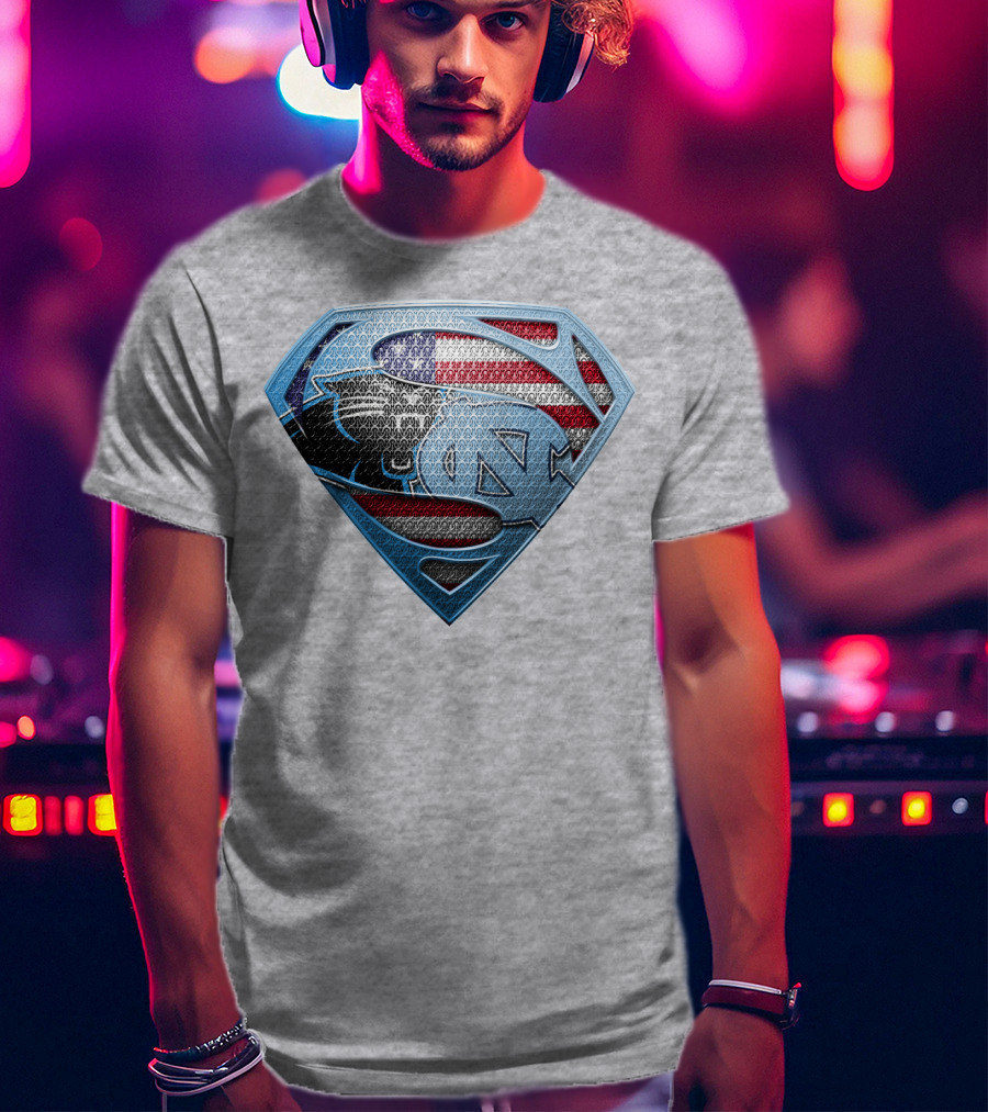 North Carolina Panthers Superman Usa Flag T-Shirt