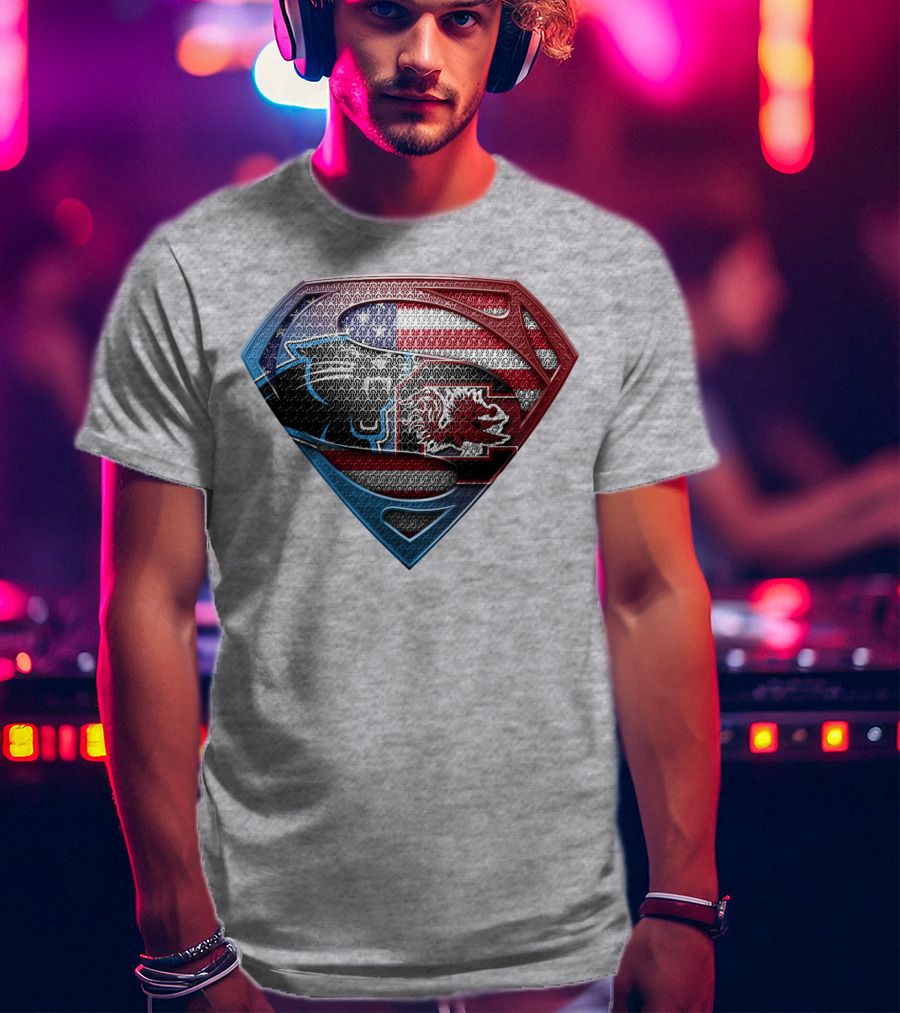 Superman Shield American Flag Panthers Gamecocks T-Shirt