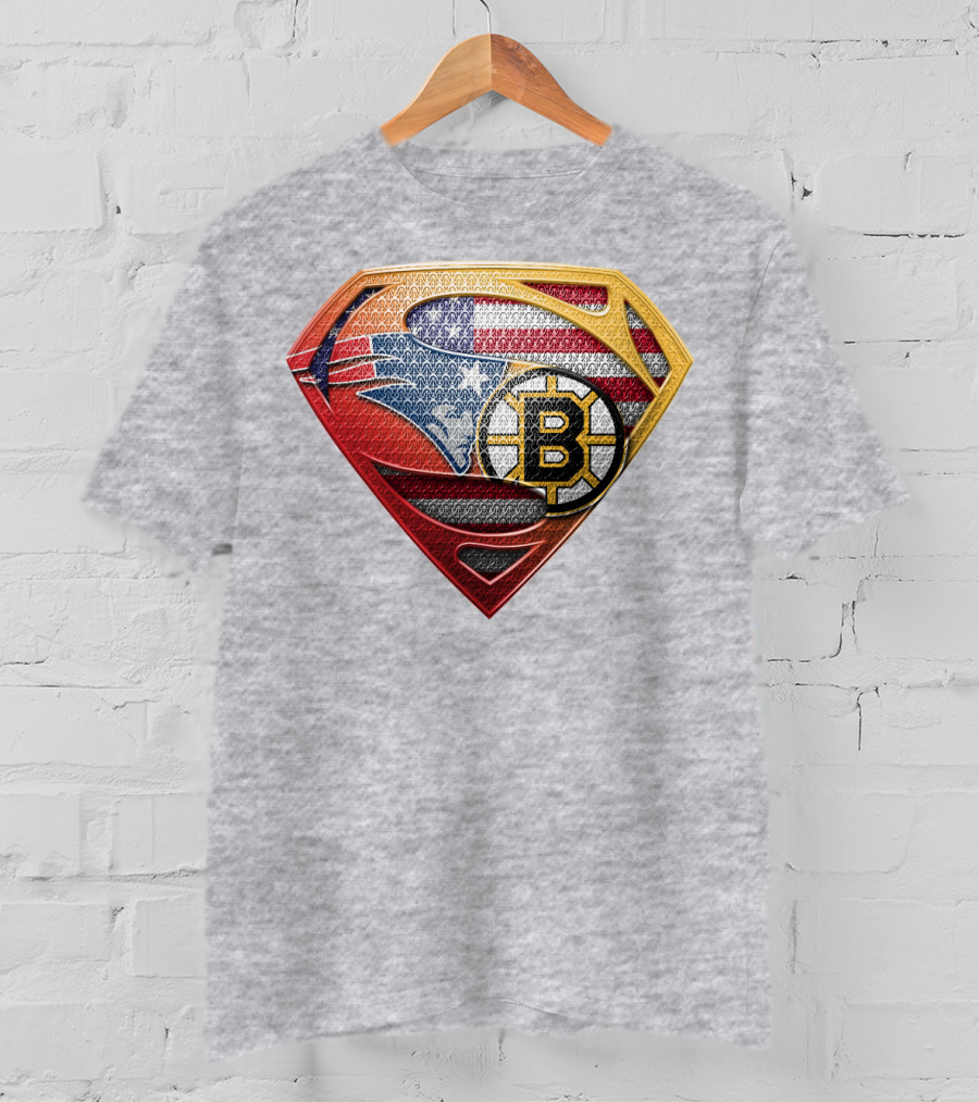 Superman Patriots Bruins Usa Flag T-Shirt