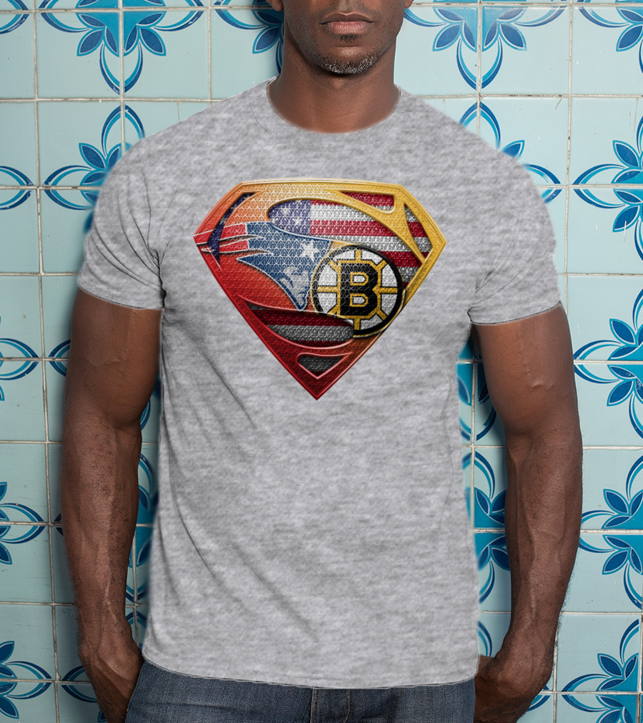 Superman Patriots Bruins Usa Flag T-Shirt