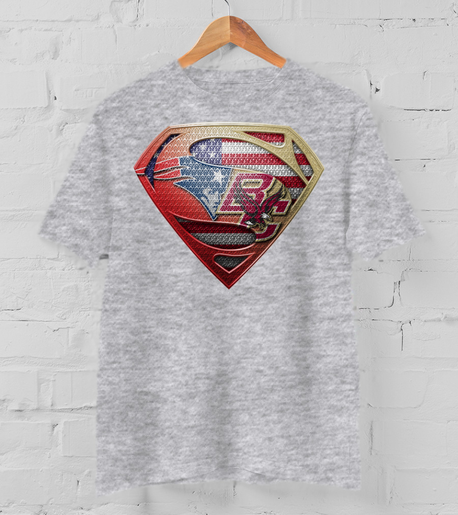 Superman Shield New England Patriots American Flag Boston College Eagles T-Shirt