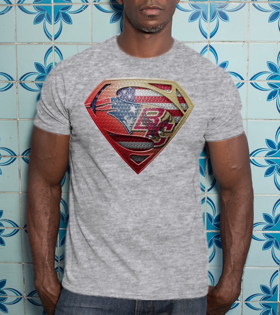 Superman Shield New England Patriots American Flag Boston College Eagles T-Shirt