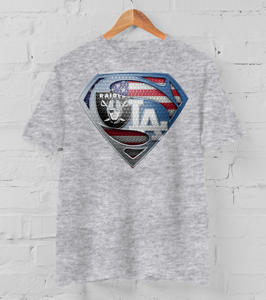 Raiders Dodgers American Flag Superhero T-Shirt