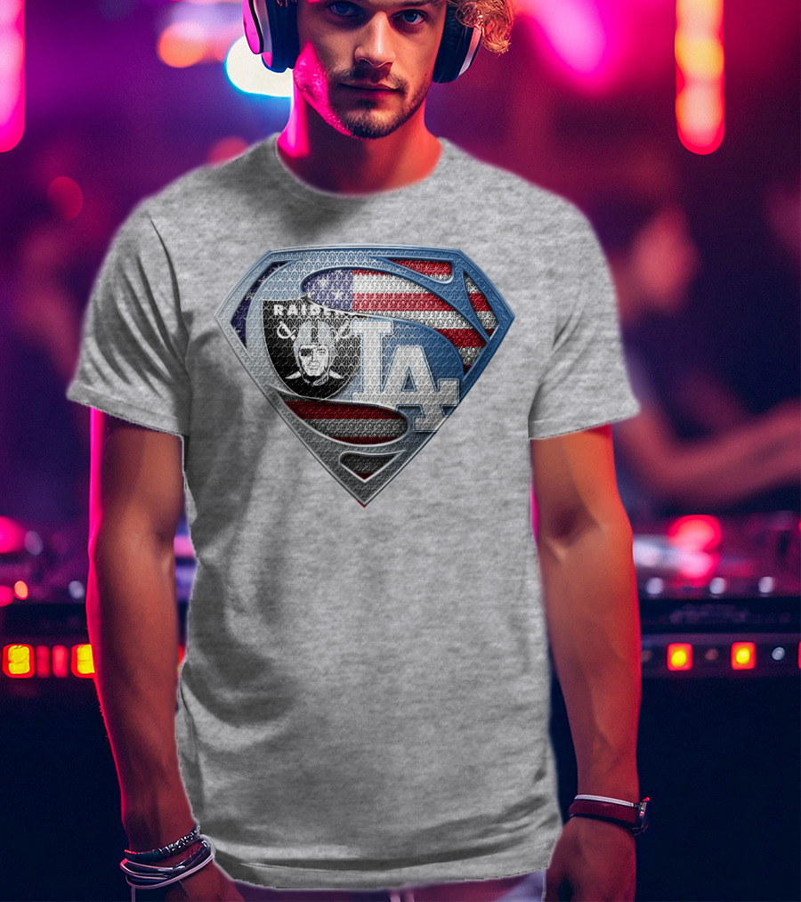 Raiders Dodgers American Flag Superhero T-Shirt