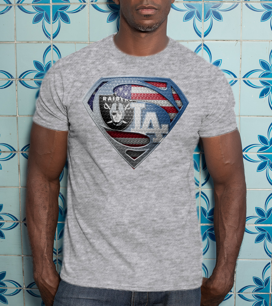 Raiders Dodgers American Flag Superhero T-Shirt