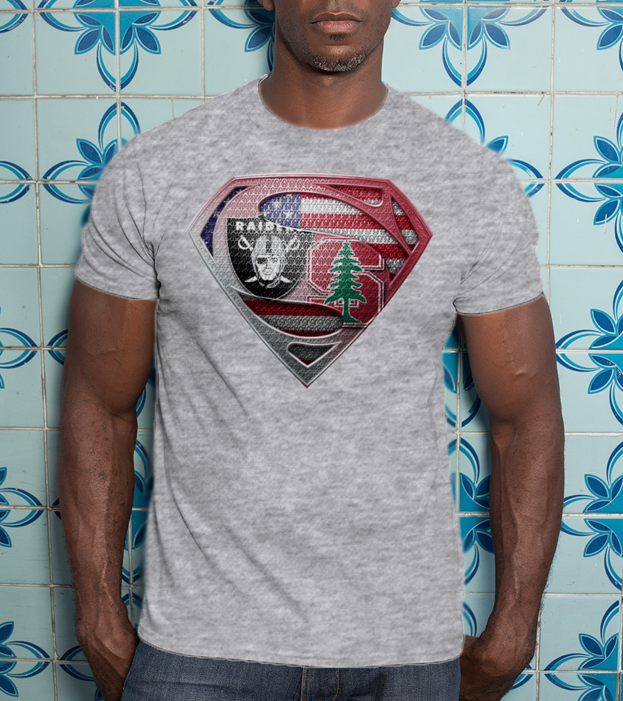Superman Logo Oakland Raiders American Flag Stanford Tree T-Shirt