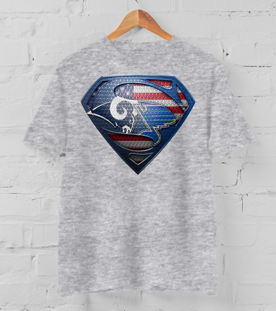 Usa Superman Rams And Blues Logo Shield T-Shirt