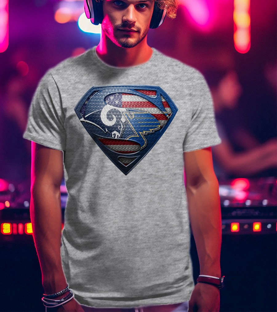 Usa Superman Rams And Blues Logo Shield T-Shirt