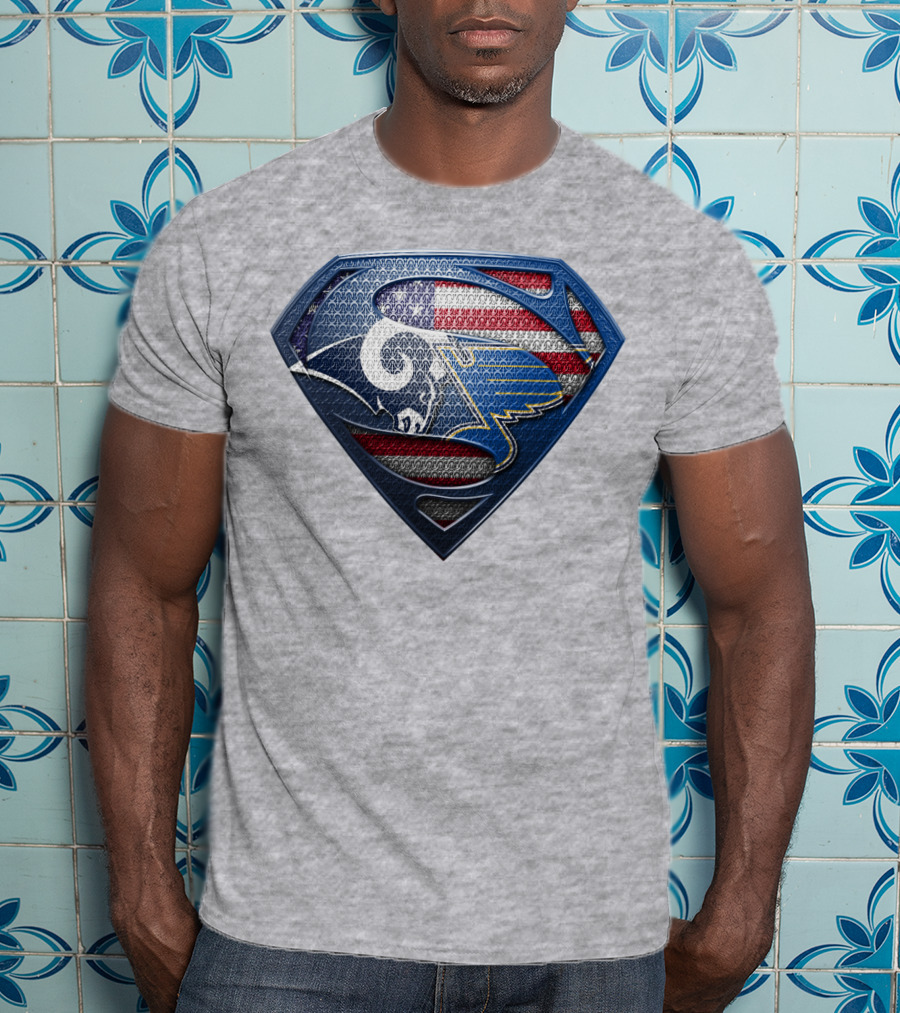 Usa Superman Rams And Blues Logo Shield T-Shirt