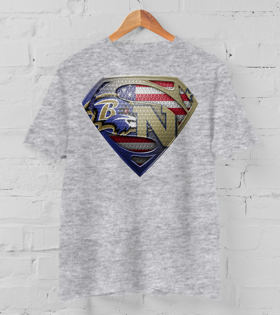Baltimore Ravens Nfl Superman Shield American Flag T-Shirt