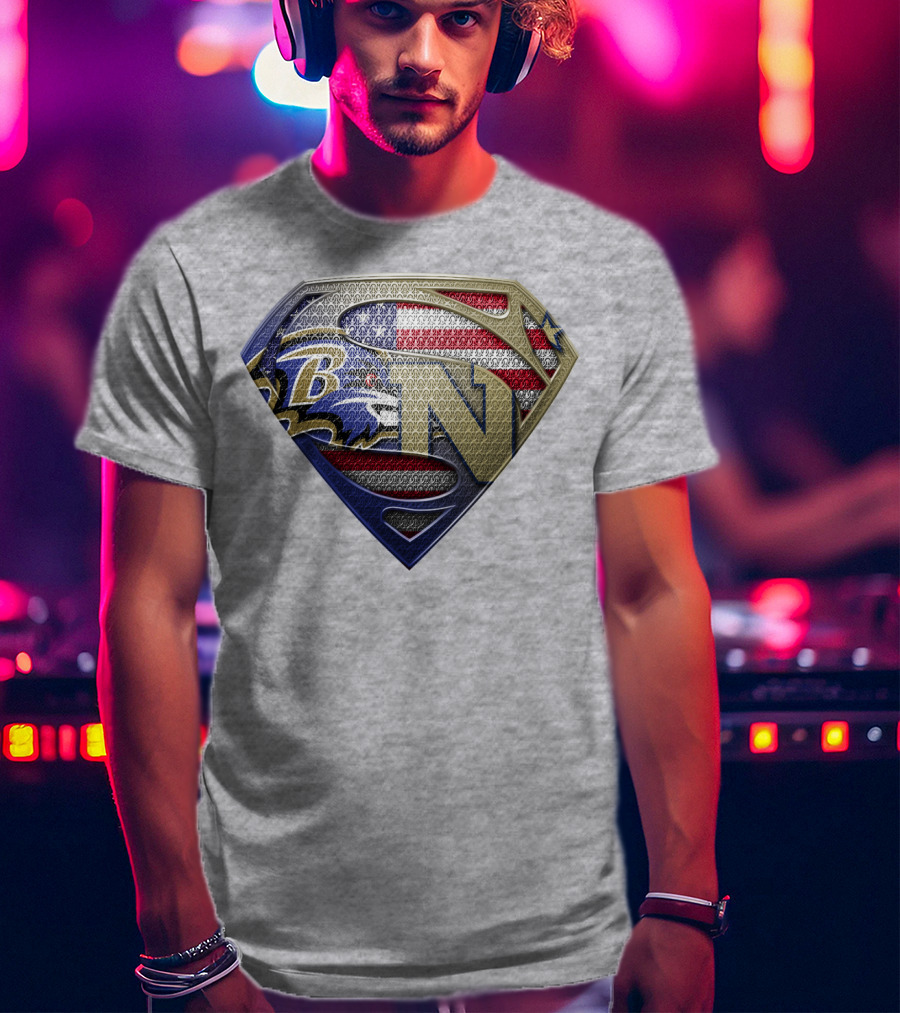 Baltimore Ravens Nfl Superman Shield American Flag T-Shirt