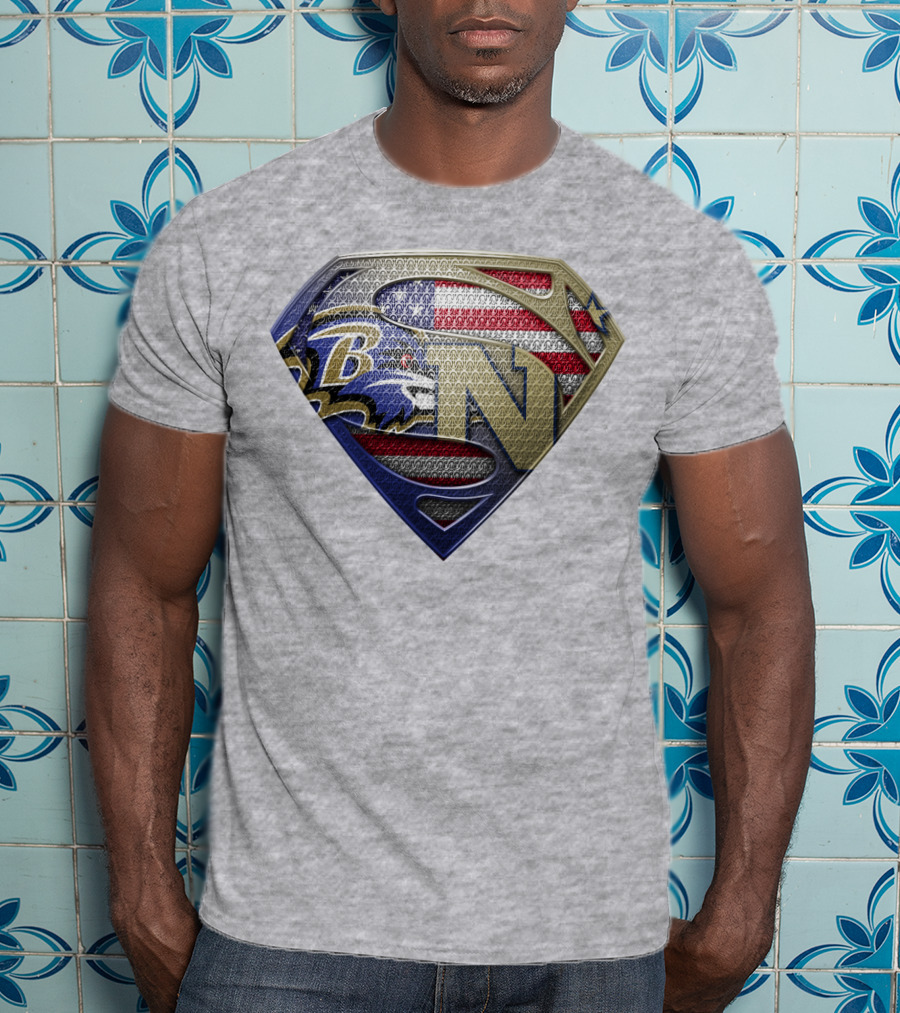 Baltimore Ravens Nfl Superman Shield American Flag T-Shirt