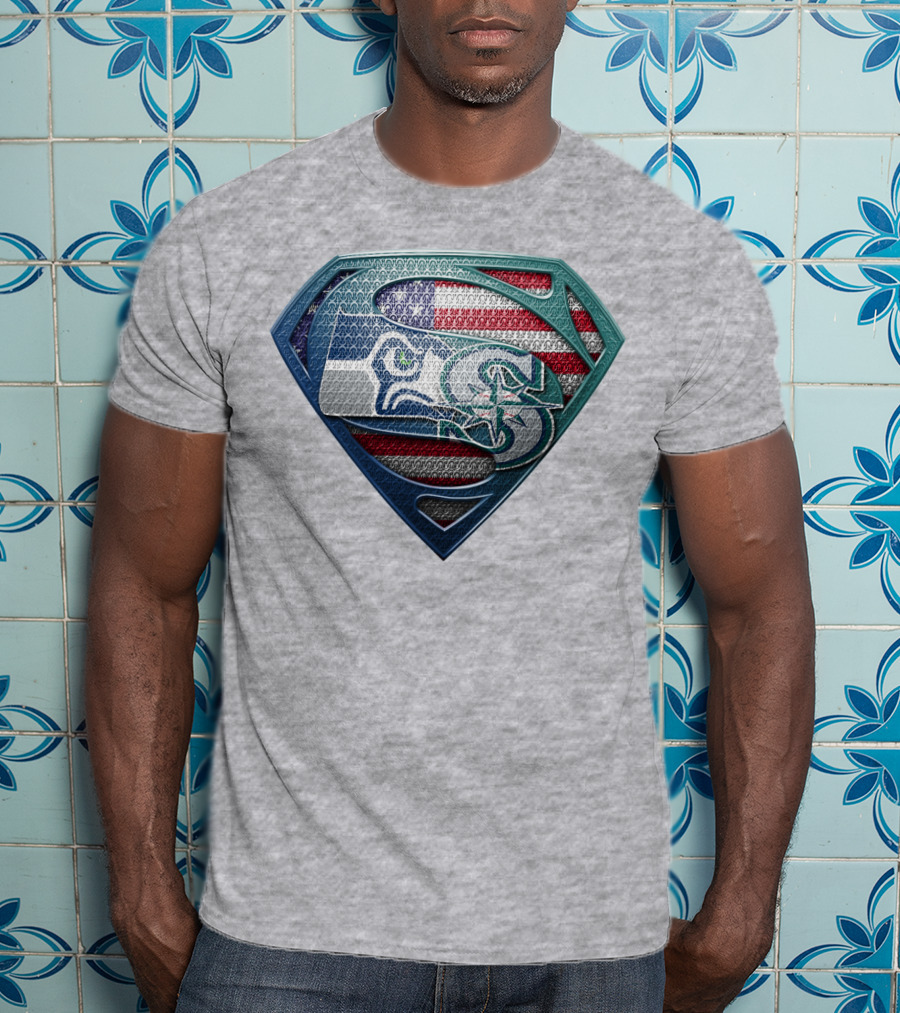 Seahawks Superman American Flag T-Shirt