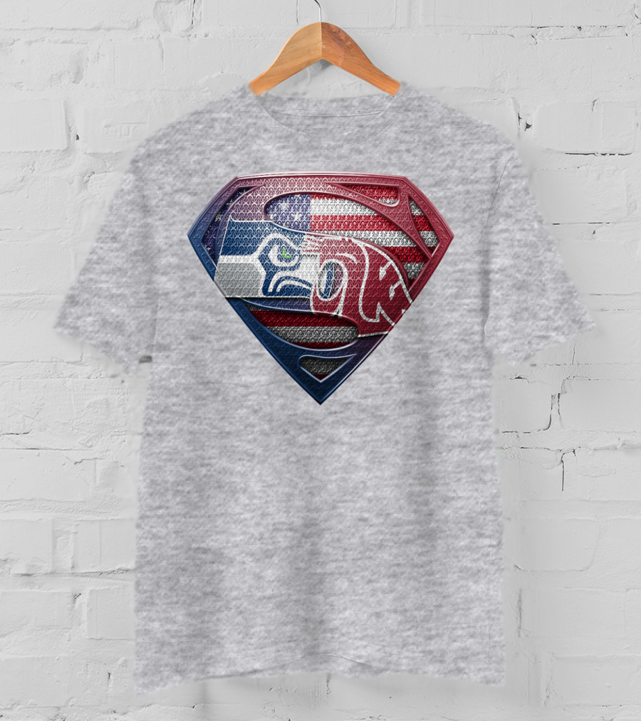 Seahawks Cougars Superman Shield Usa Flag T-Shirt
