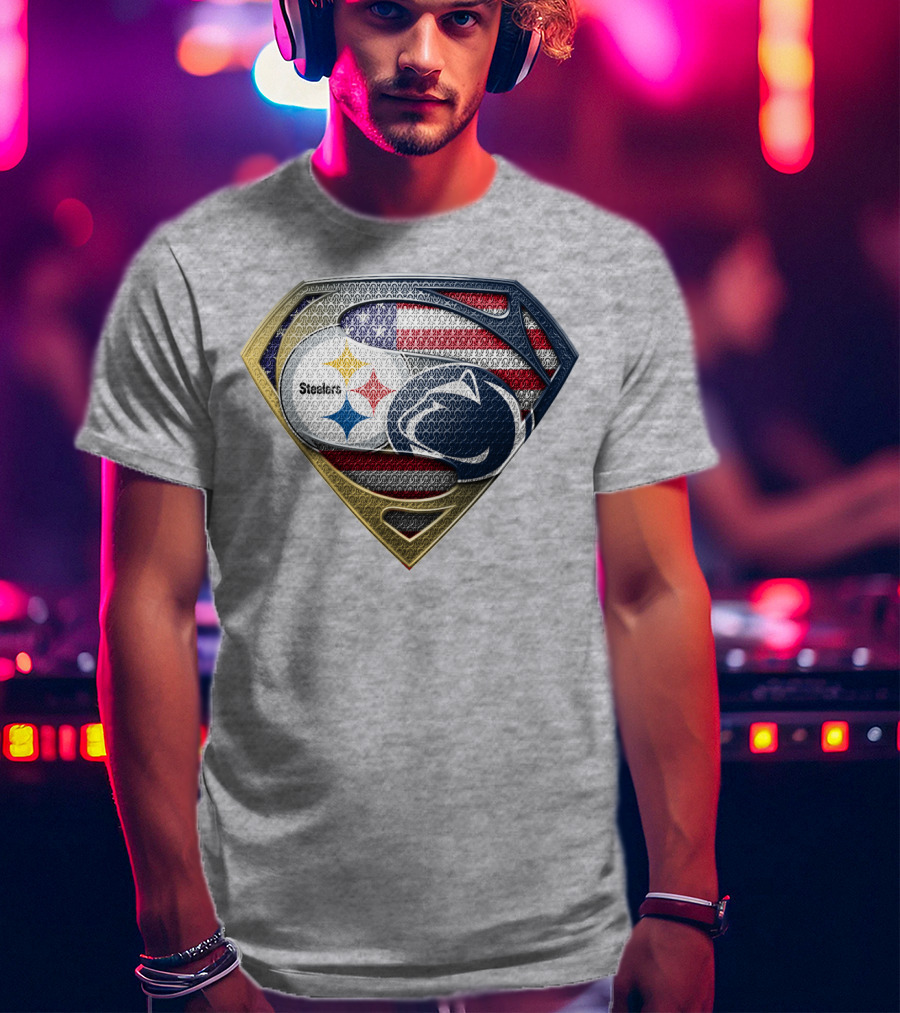 Steelers Penn State Super Shield With American Flag T-Shirt
