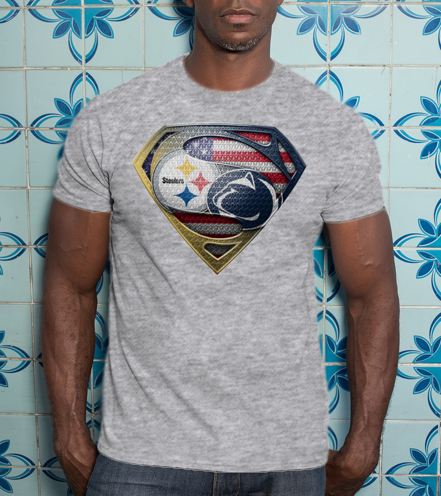 Steelers Penn State Super Shield With American Flag T-Shirt