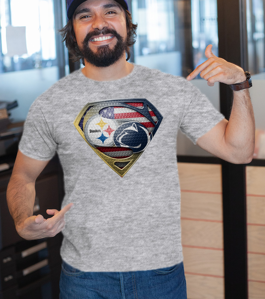 Steelers Penn State Super Shield With American Flag T-Shirt
