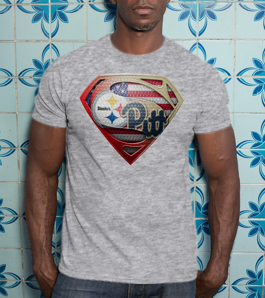 Superman Shield Stars And Stripes Steelers Pitt T-Shirt