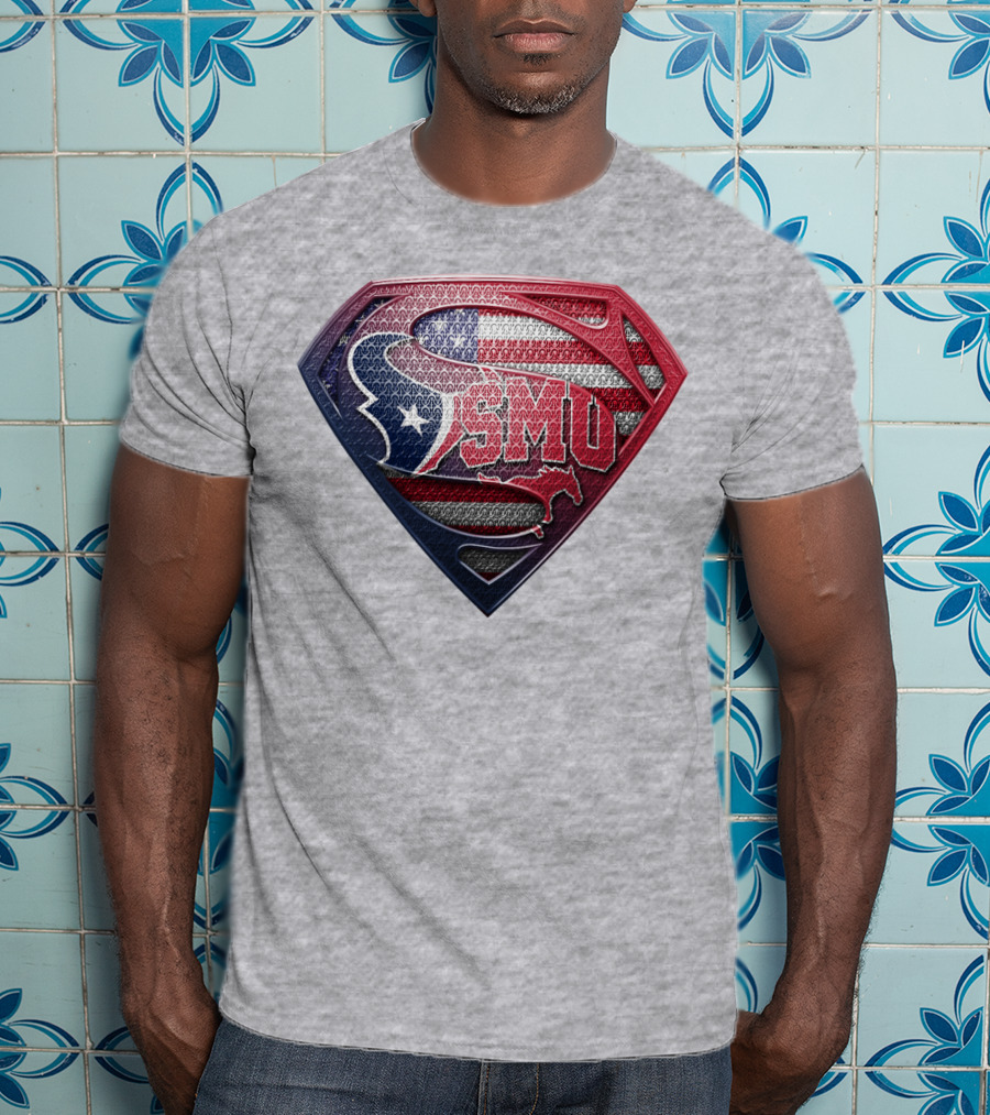 Smu Texas Superhero Shield With American Flag Colors T-Shirt