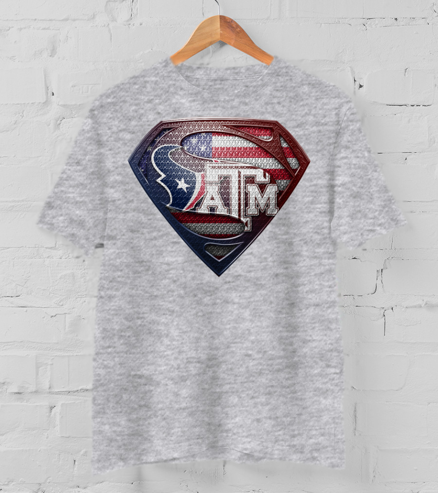 Superman Shield American Flag Texas A&M T-Shirt