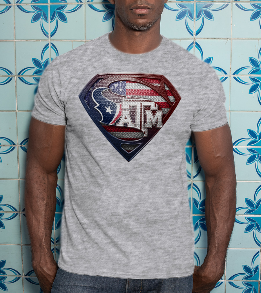 Superman Shield American Flag Texas A&M T-Shirt
