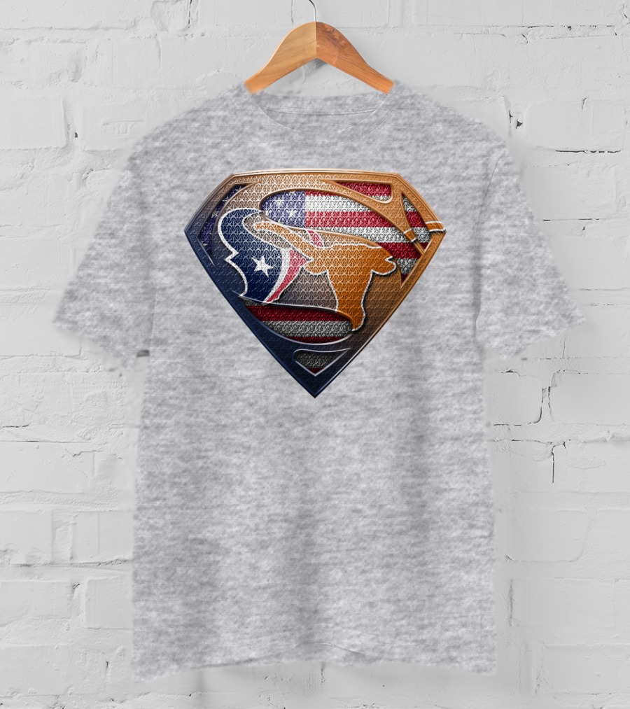 Texas Longhorns American Flag Superman Shield T-Shirt