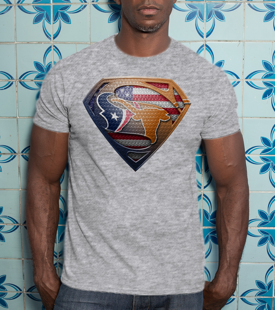 Texas Longhorns American Flag Superman Shield T-Shirt
