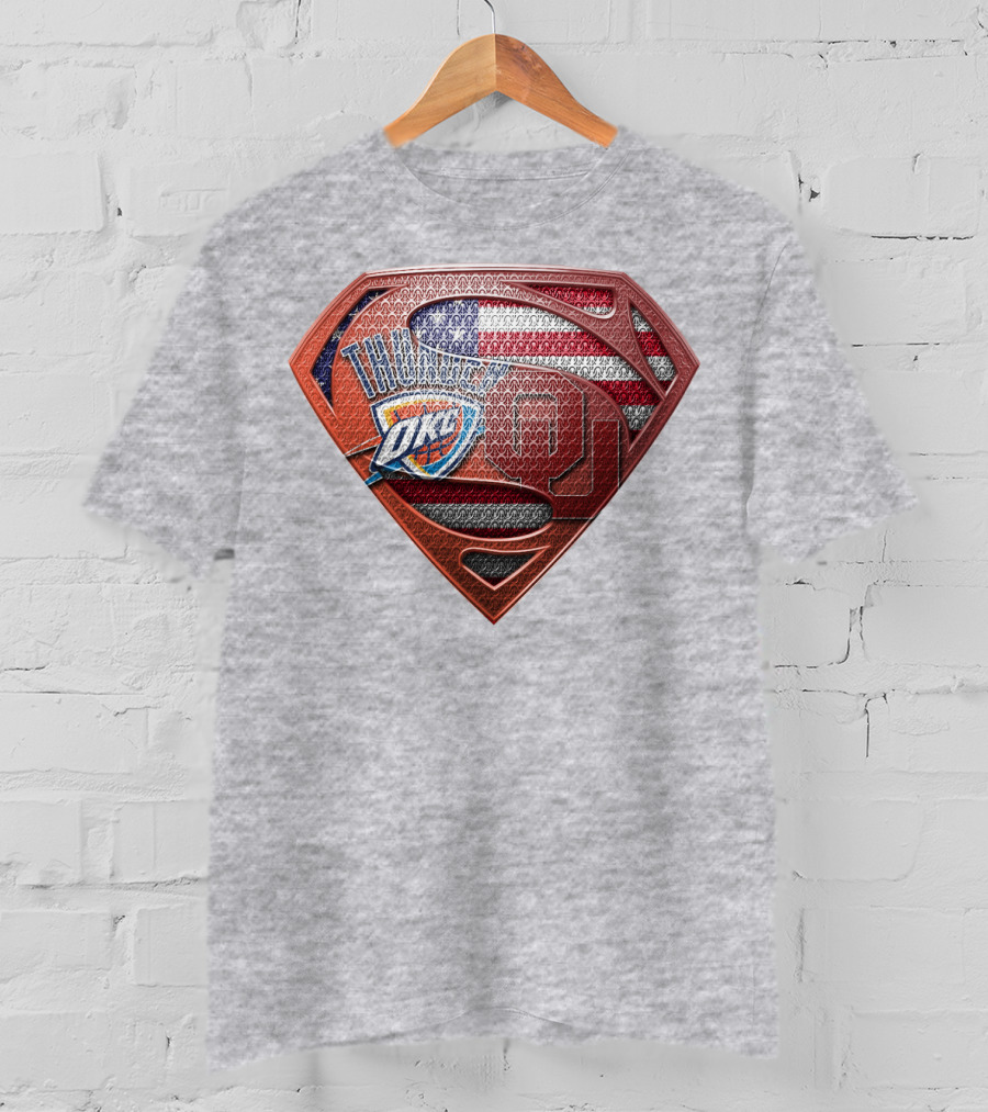 Oklahoma City Thunder American Flag Superman Ou Logo Fusion T-Shirt