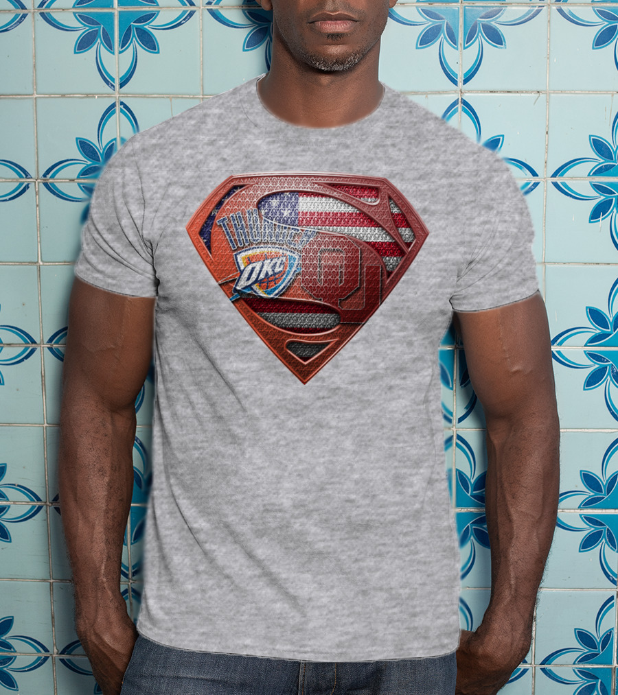 Oklahoma City Thunder American Flag Superman Ou Logo Fusion T-Shirt