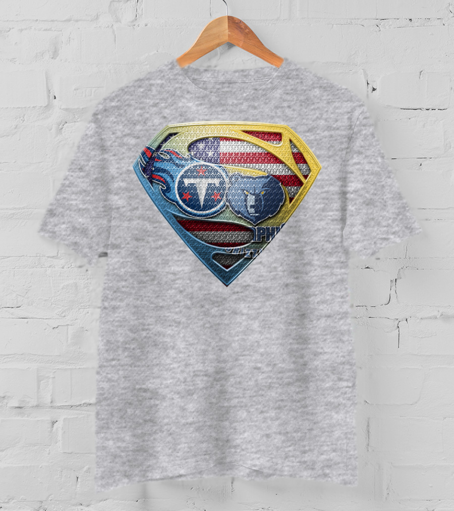 Tennessee Titans And Memphis Grizzlies Superman Shield American Flag T-Shirt