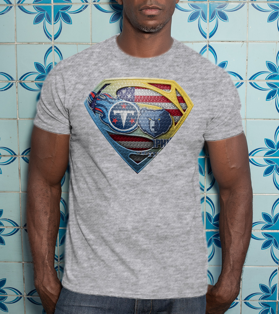 Tennessee Titans And Memphis Grizzlies Superman Shield American Flag T-Shirt