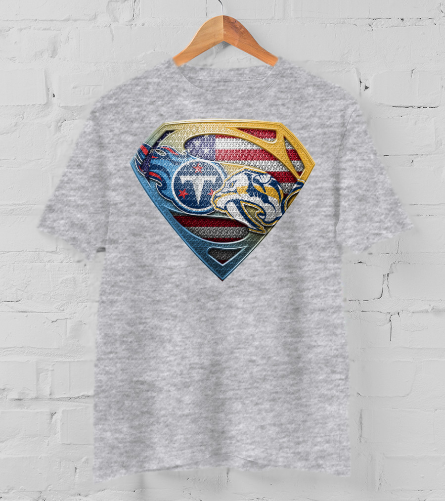 Tennessee Titans Pittsburgh Steelers American Flag Superman T-Shirt