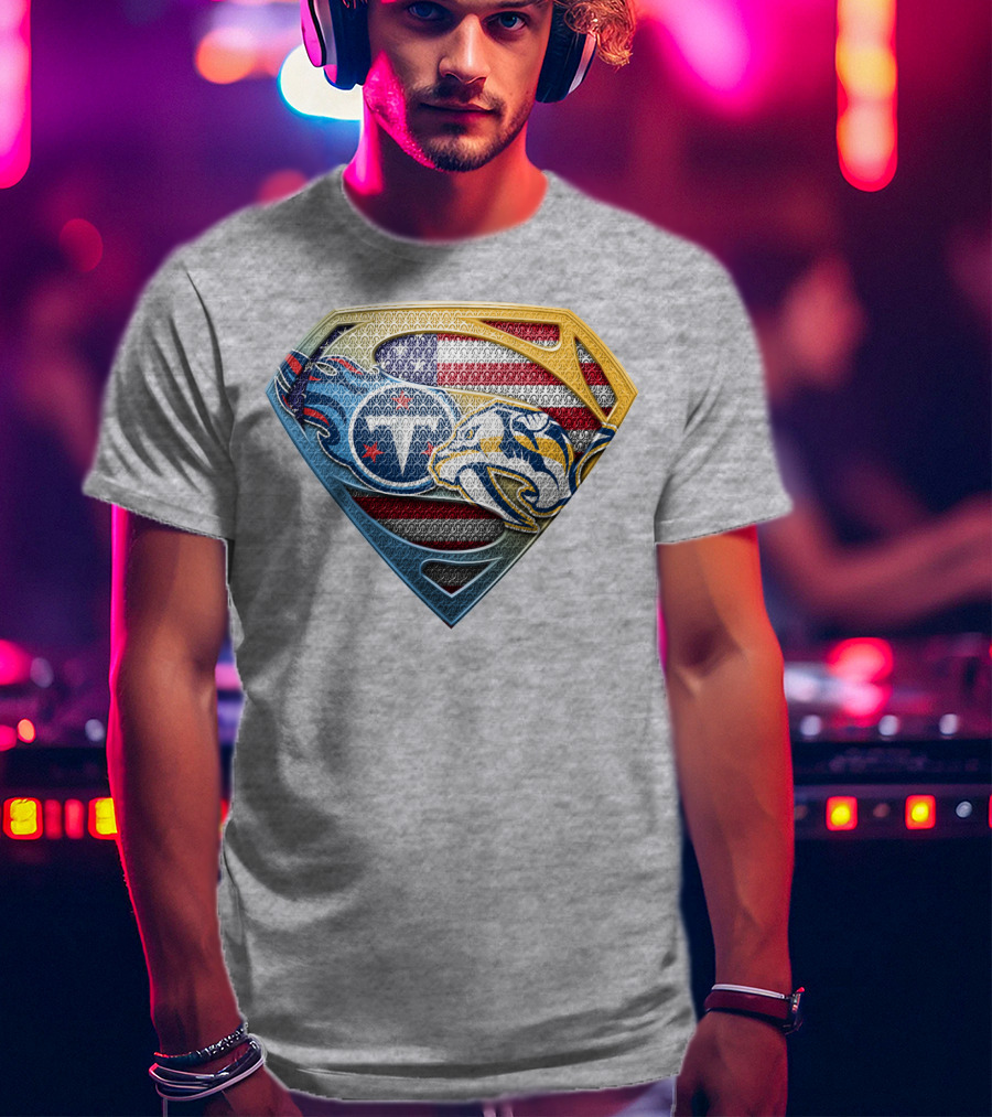 Tennessee Titans Pittsburgh Steelers American Flag Superman T-Shirt