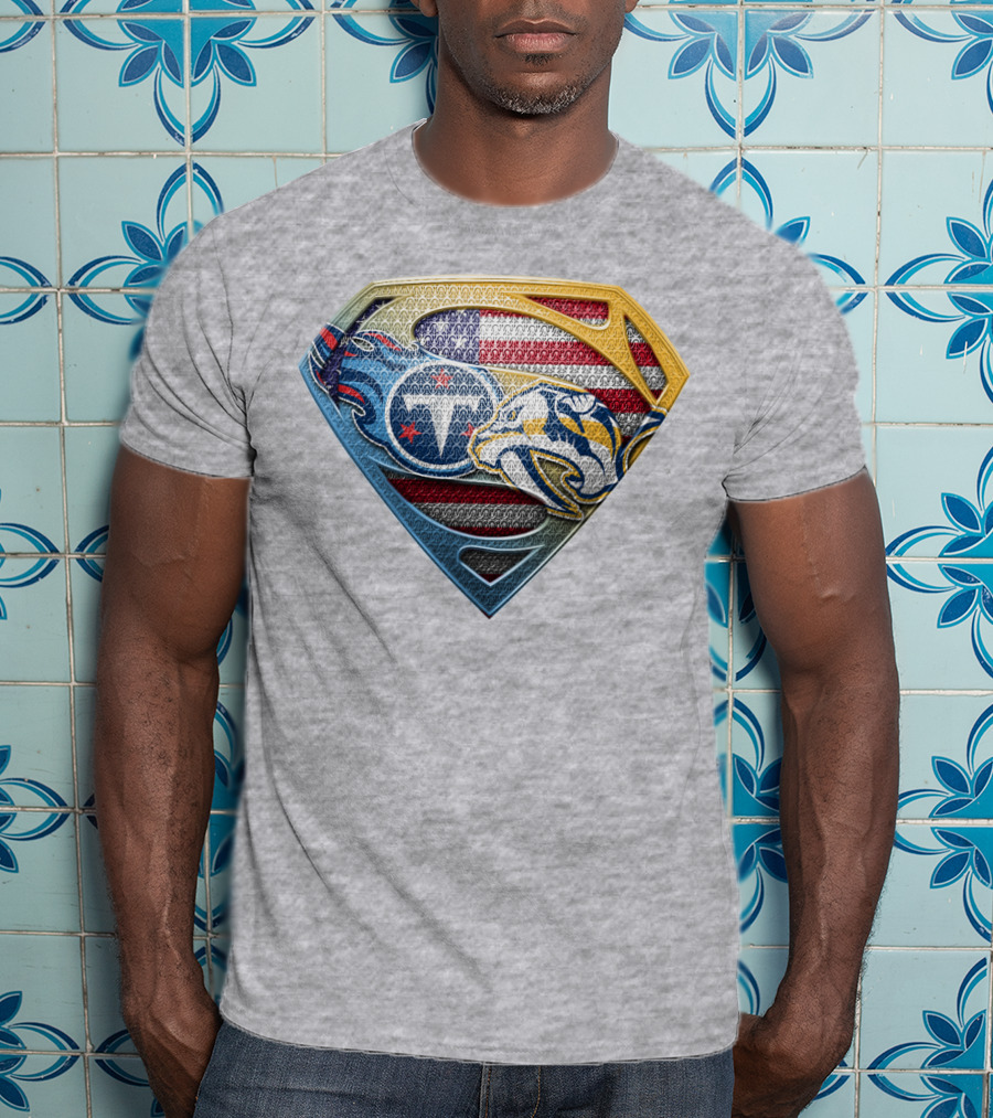 Tennessee Titans Pittsburgh Steelers American Flag Superman T-Shirt
