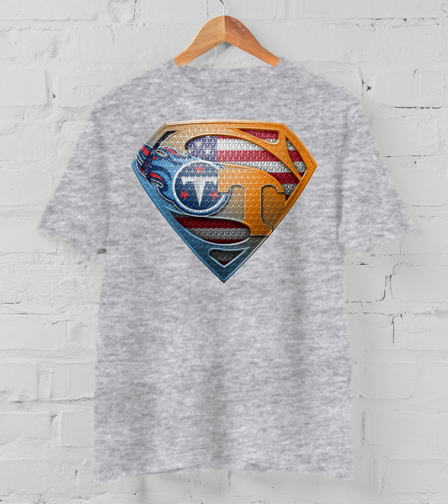 Tennessee Titans Superman Logo With American Flag Pattern T-Shirt