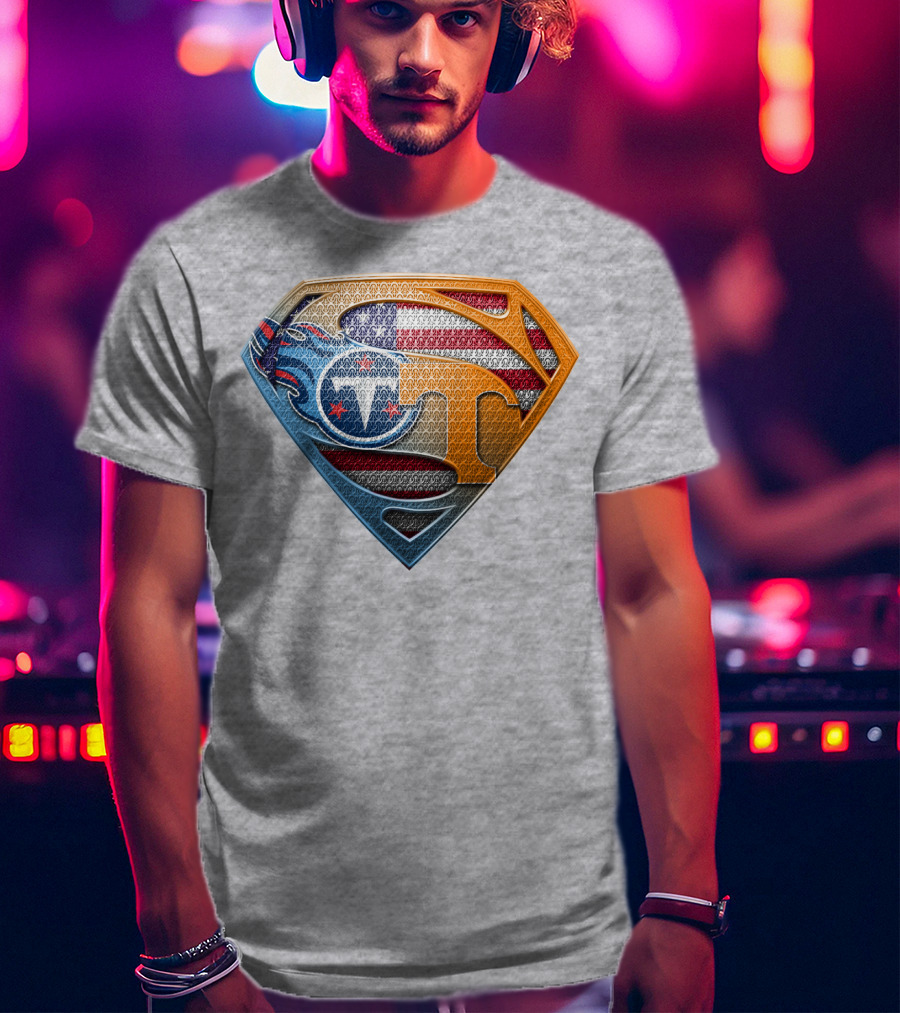 Tennessee Titans Superman Logo With American Flag Pattern T-Shirt