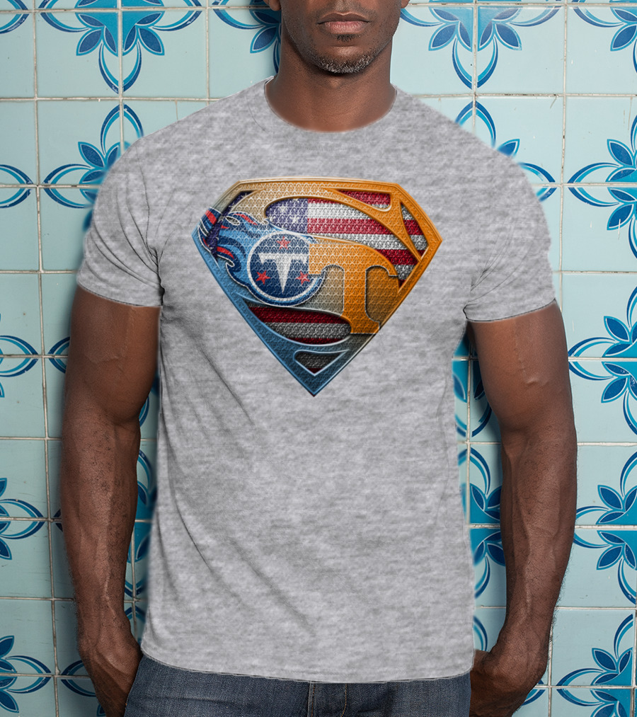 Tennessee Titans Superman Logo With American Flag Pattern T-Shirt