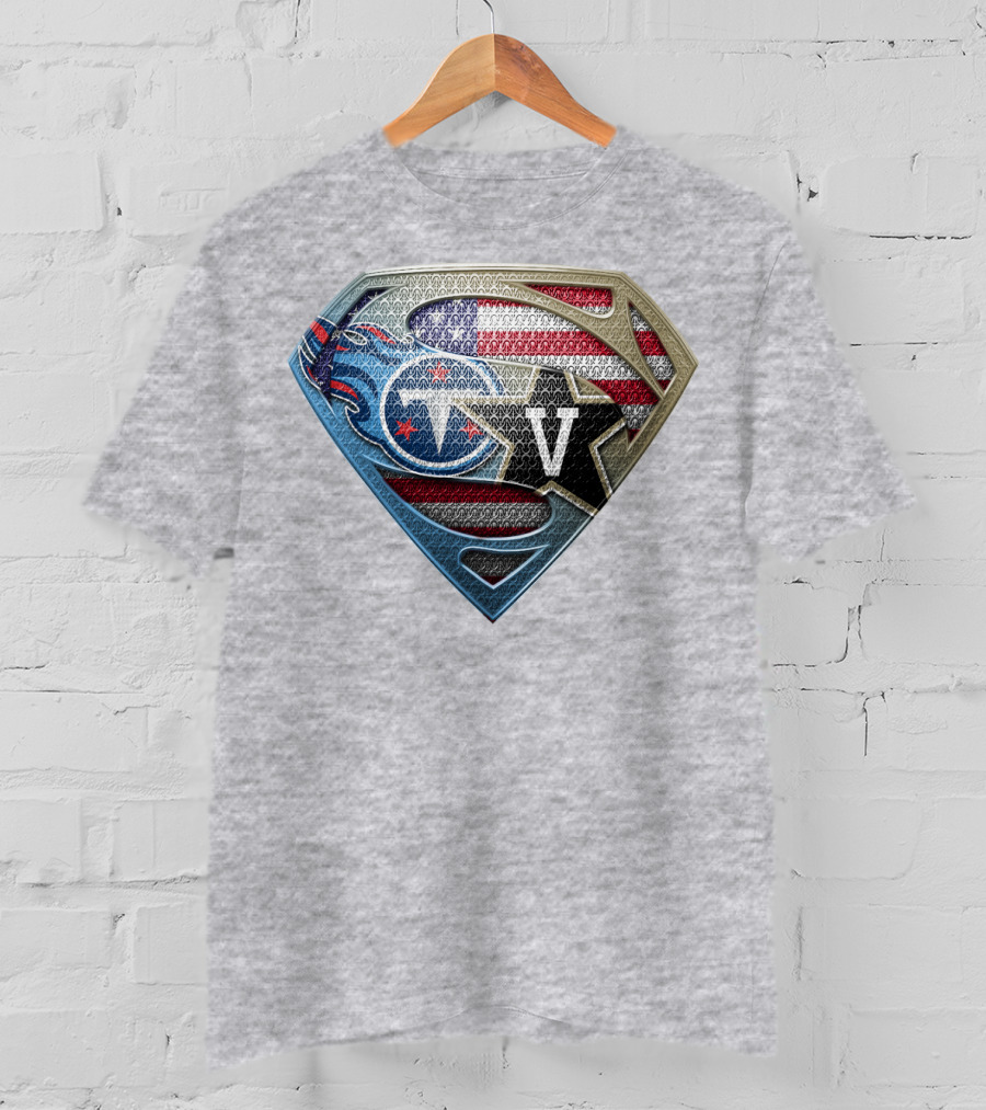 Tennessee Titans Usa Flag Shield Logo Superhero V T-Shirt