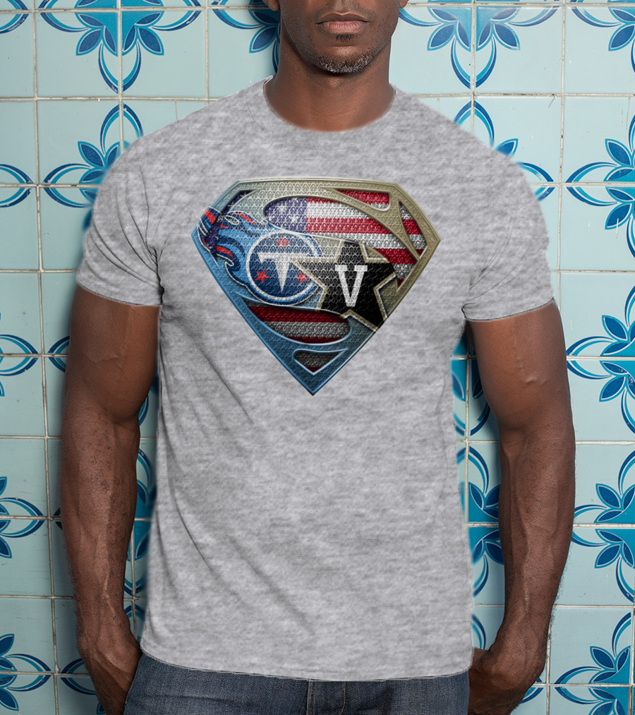 Tennessee Titans Usa Flag Shield Logo Superhero V T-Shirt
