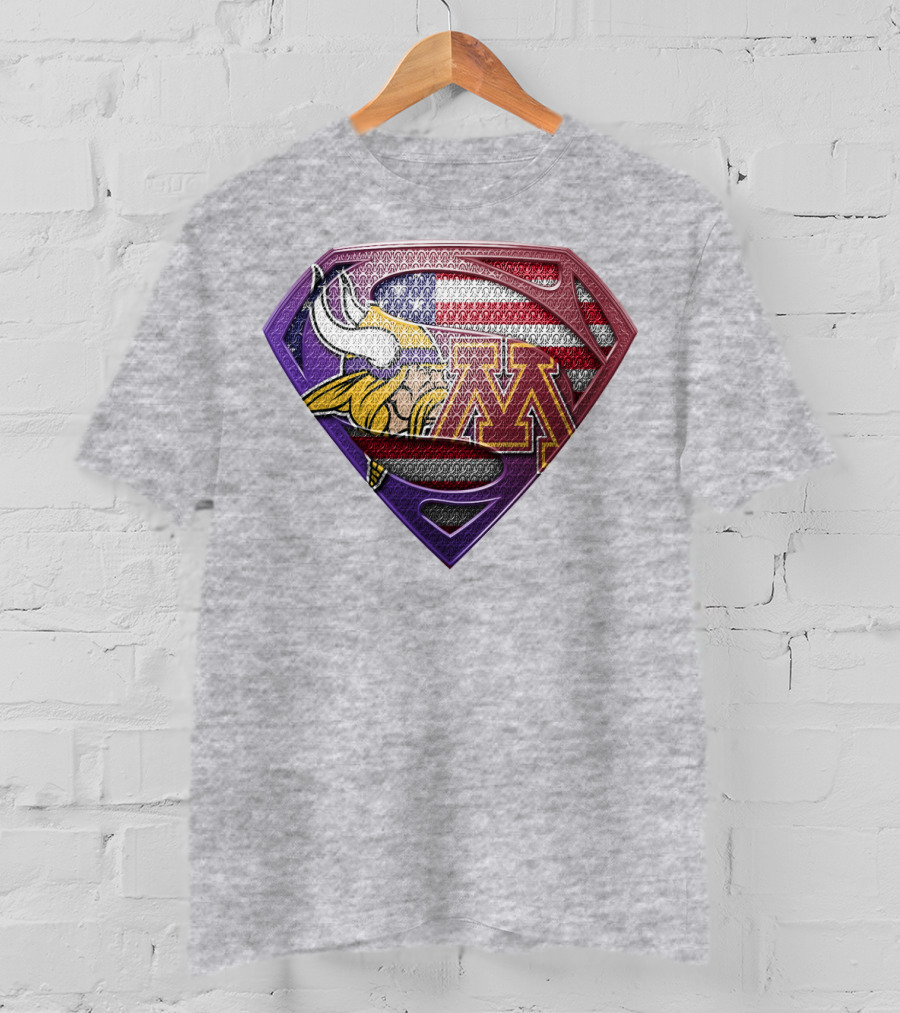 Minnesota Vikings And Golden Gophers American Flag Superman T-Shirt