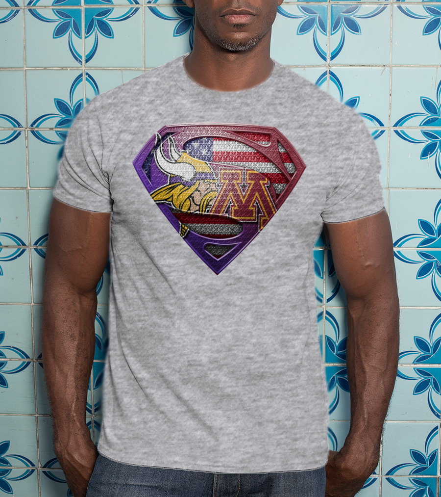 Minnesota Vikings And Golden Gophers American Flag Superman T-Shirt