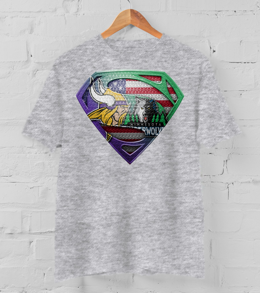 Minnesota Vikings Timberwolves American Flag Shield T-Shirt