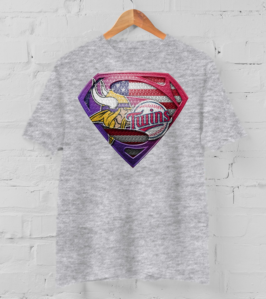 Minnesota Twins Vikings American Flag Superman T-Shirt