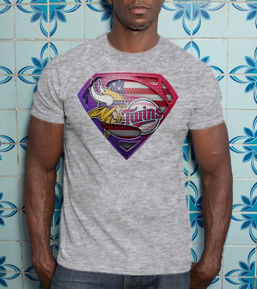 Minnesota Twins Vikings American Flag Superman T-Shirt