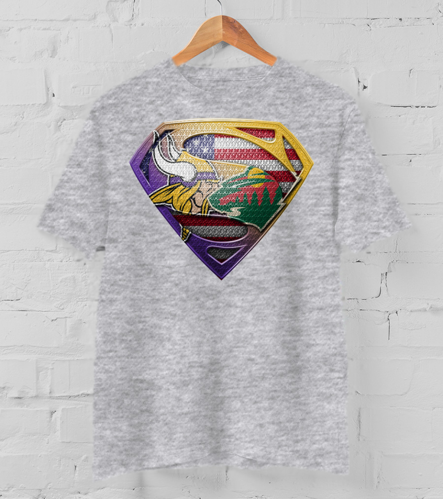 Superman Shield Minnesota Vikings Wild Usa Flag Combination T-Shirt
